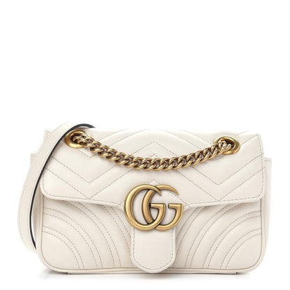 Gucci Calfskin Matelasse Mini GG Marmont Shoulder Bag White 1 of 9
