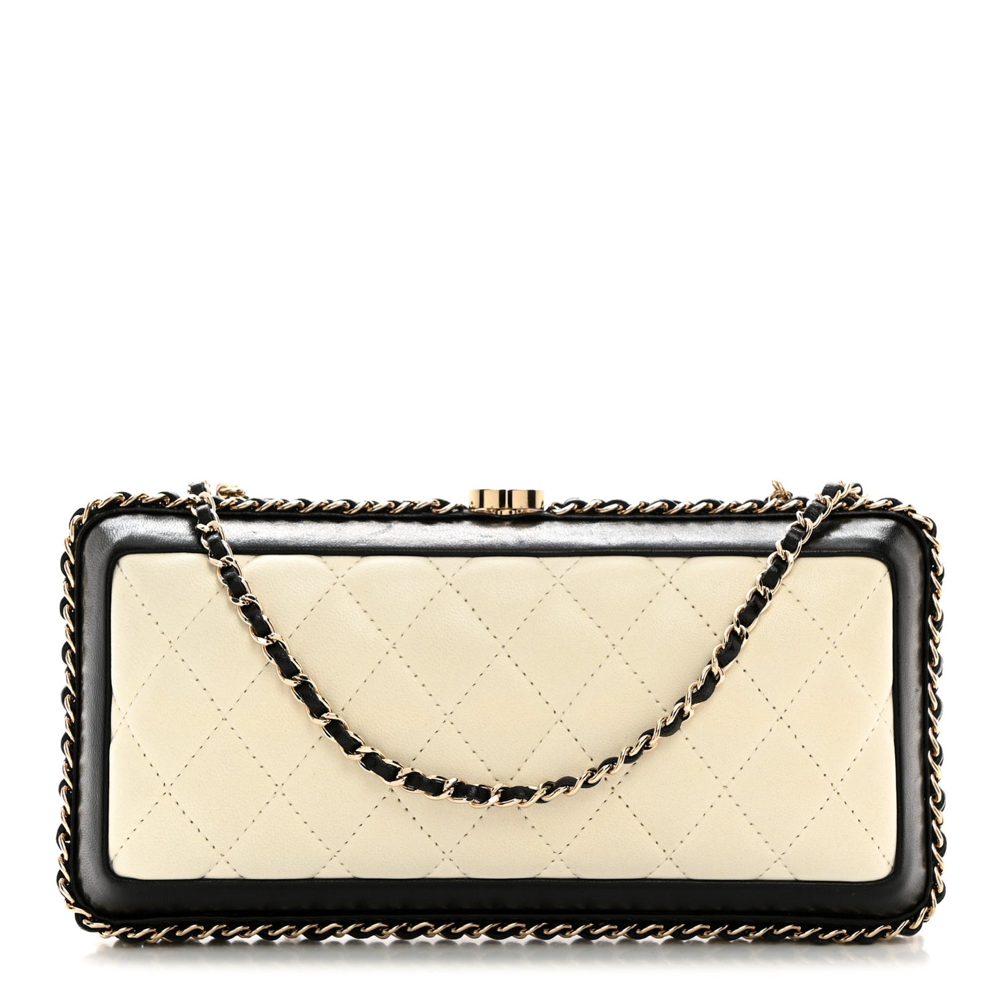 Lambskin Quilted Chain Around Clutch White Black