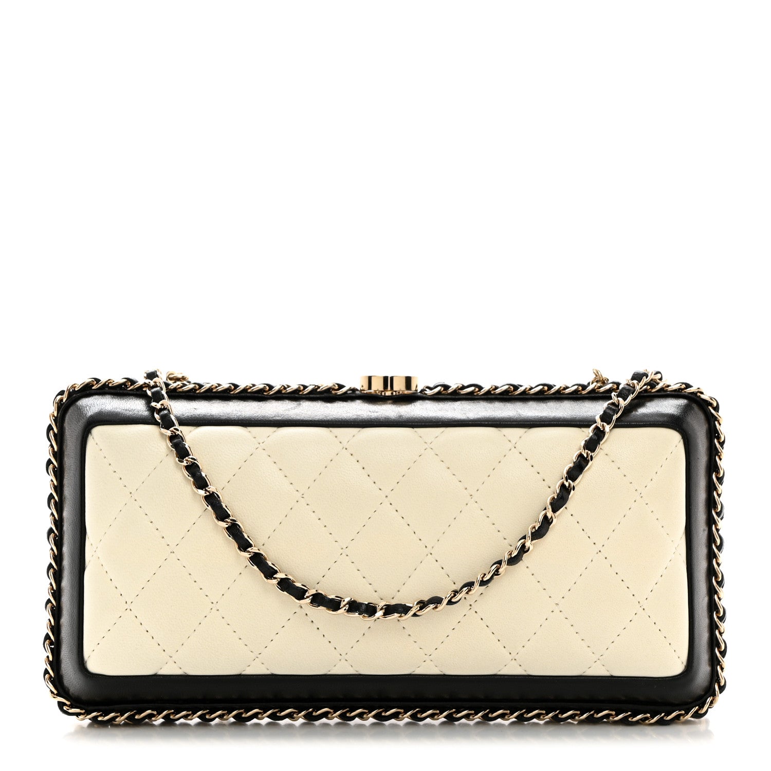 Chanel Lambskin Quilted Chain Around Clutch White Black 1 of 7