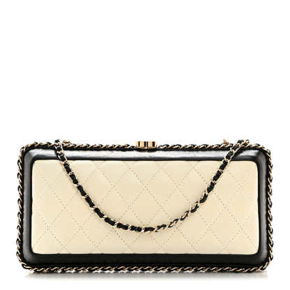 Chanel Lambskin Quilted Chain Around Clutch White Black 1 of 7