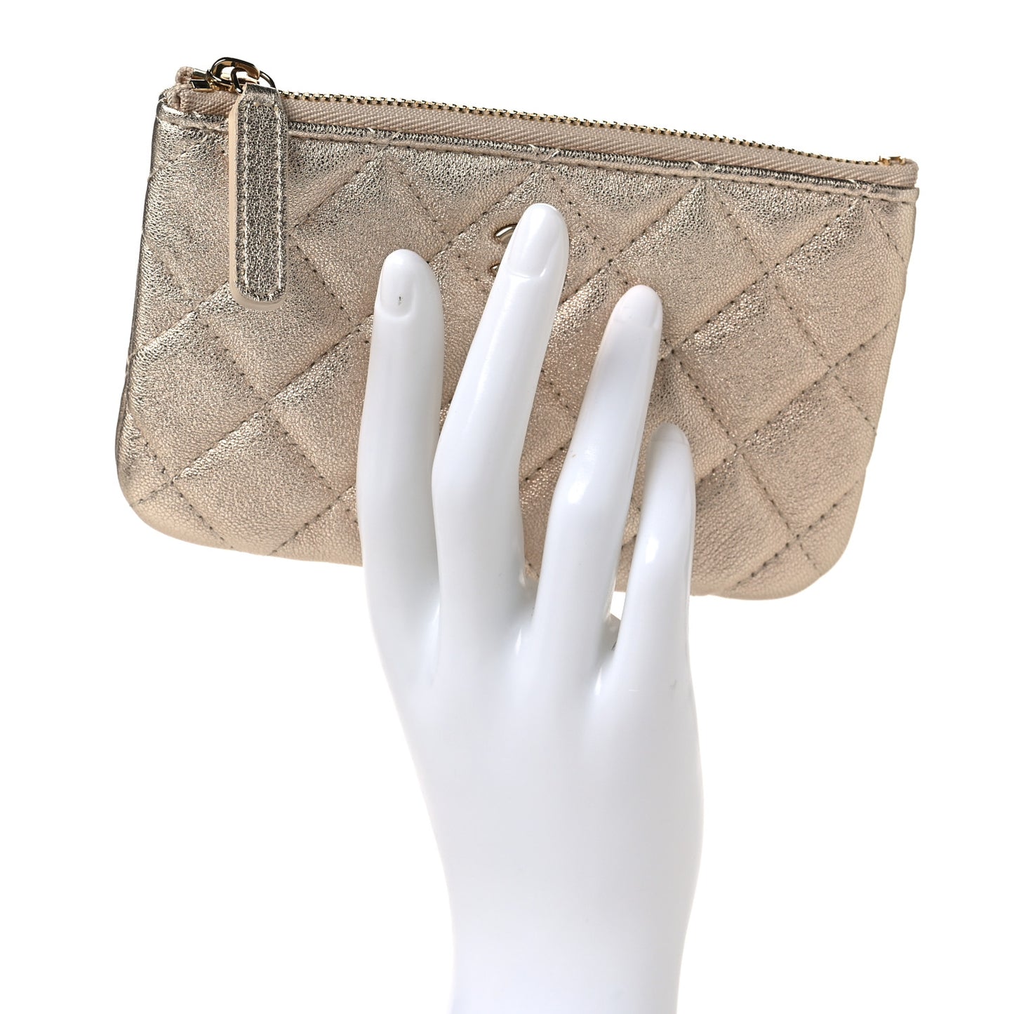 Metallic Lambskin Quilted Small Cosmetic Case Gold