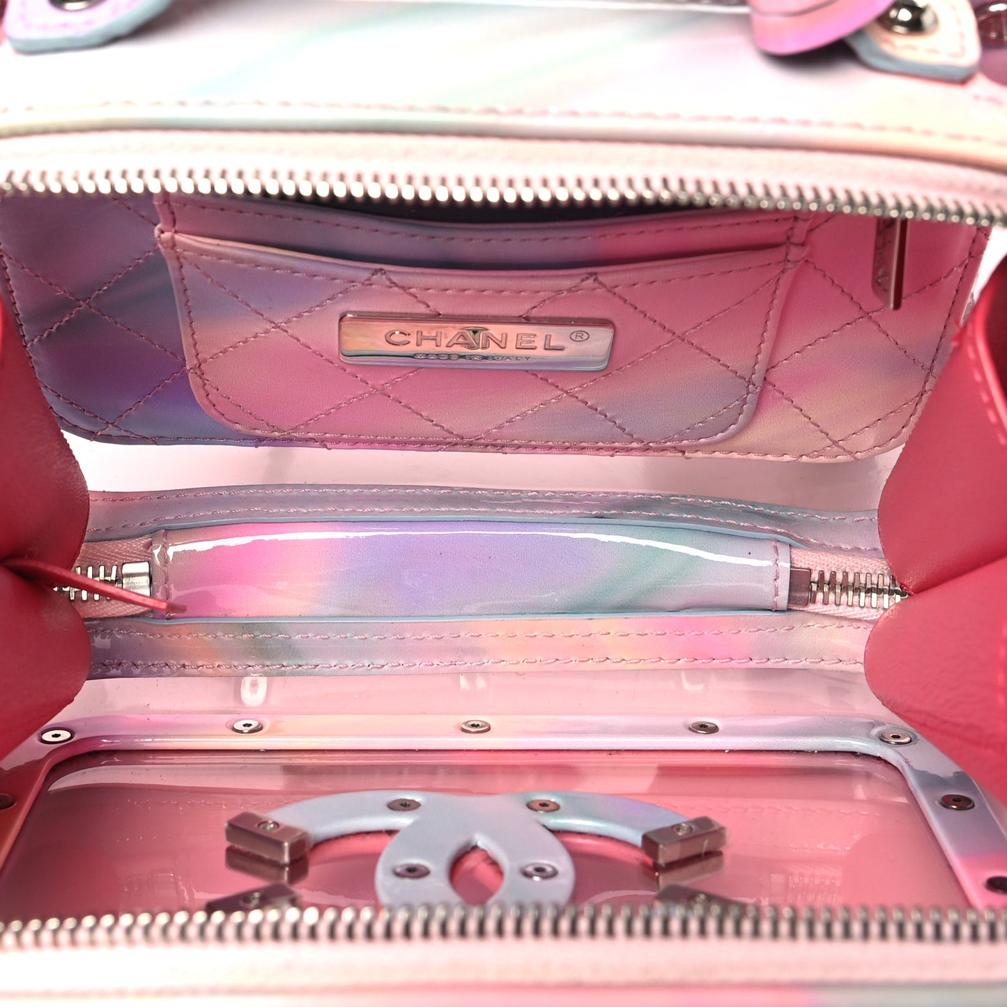 PVC Patent Calfskin Patent Lambskin Small CC Vanity Case Pink