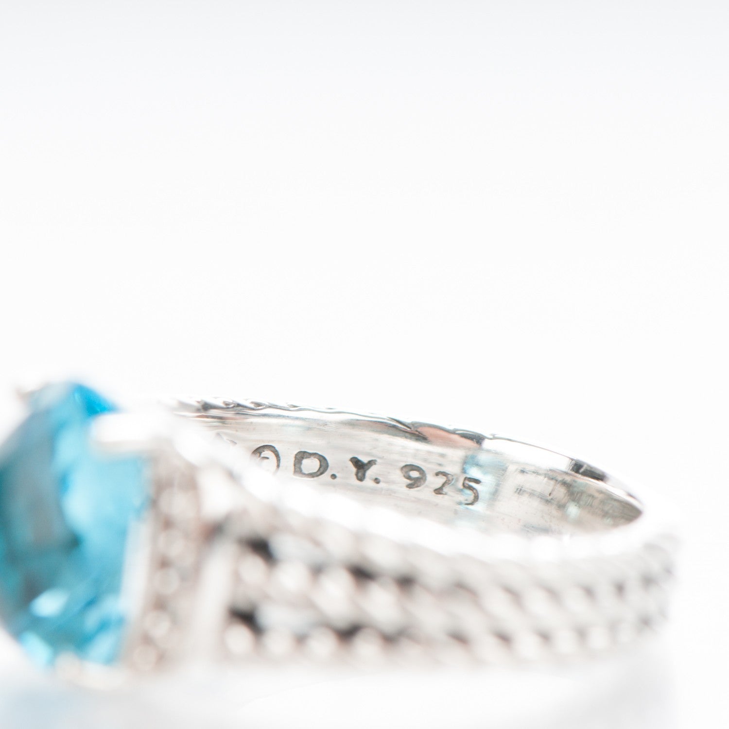 David Yurman Sterling Silver Diamond Blue Topaz 10mm Petite Wheaton Ring 54 7 4 of 4