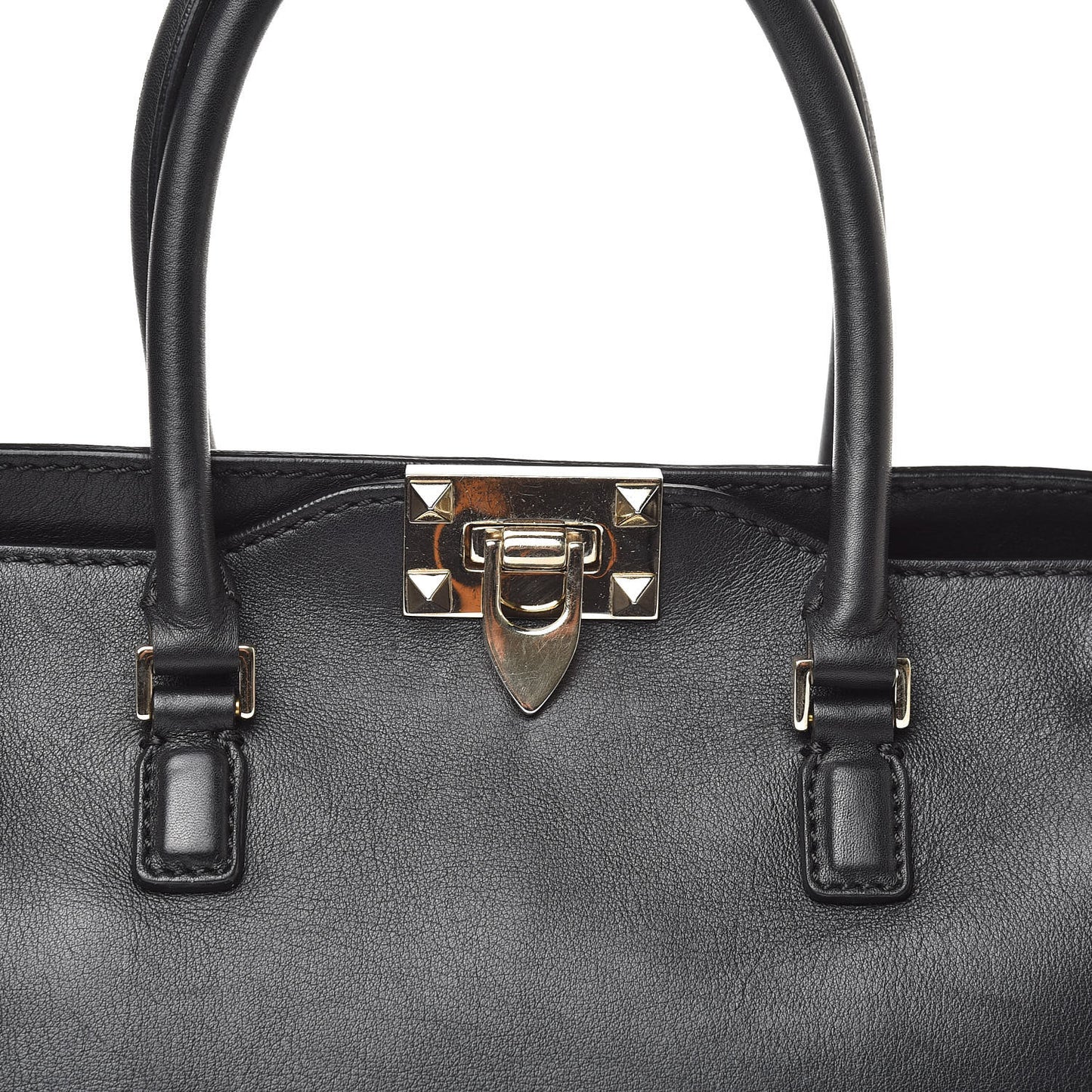Vitello Small Rockstud Double Handle Tote Black