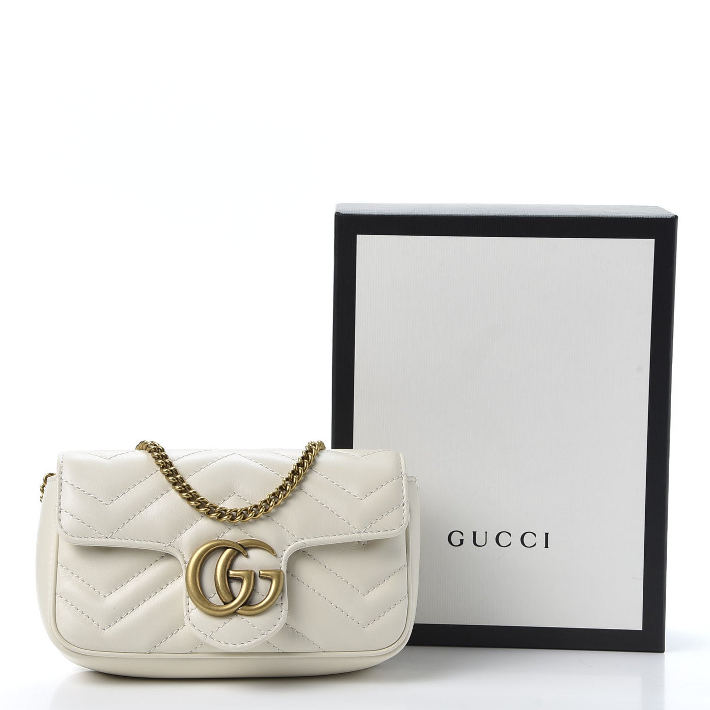 Calfskin Matelasse Super Mini GG Marmont Shoulder Bag White