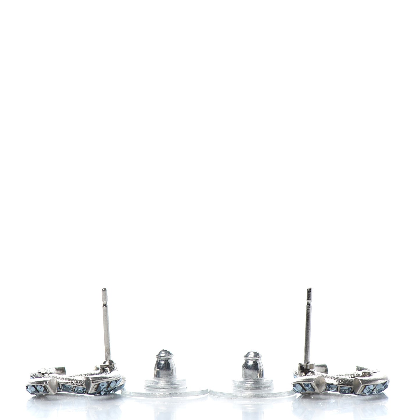 Metal Baguette Crystal CC Earrings Silver Blue