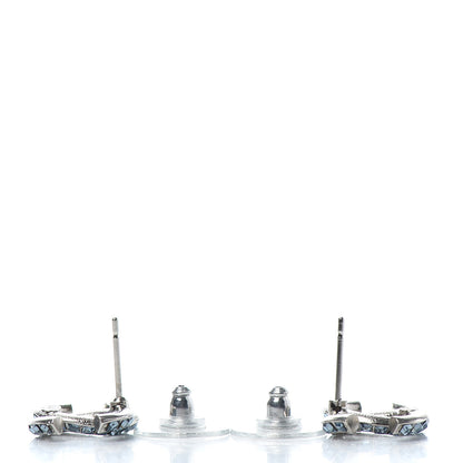Chanel Metal Baguette Crystal CC Earrings Silver Blue 3 of 4