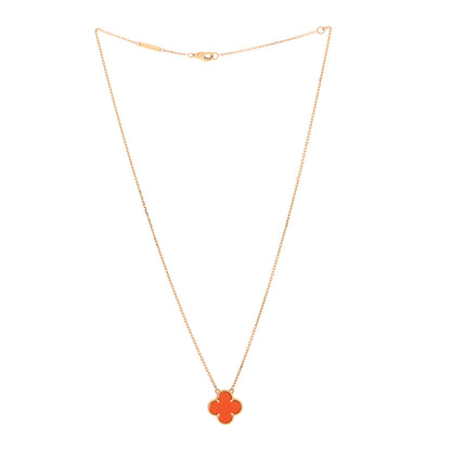 Van Cleef & Arpels 18K Yellow Gold Carnelian Vintage Alhambra Pendant Necklace 3 of 4