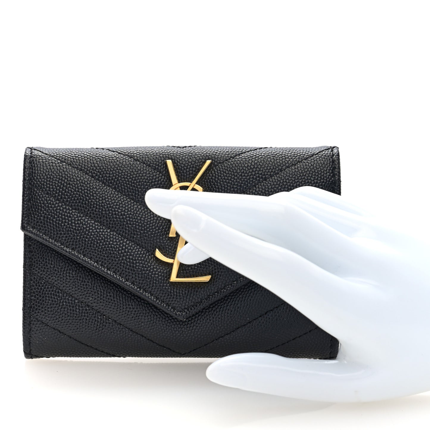 Grain De Poudre Matelasse Chevron Small Monogram Envelope Wallet Black