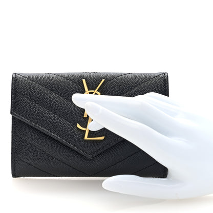 Saint Laurent Grain De Poudre Matelasse Chevron Small Monogram Envelope Wallet Black 2 of 6