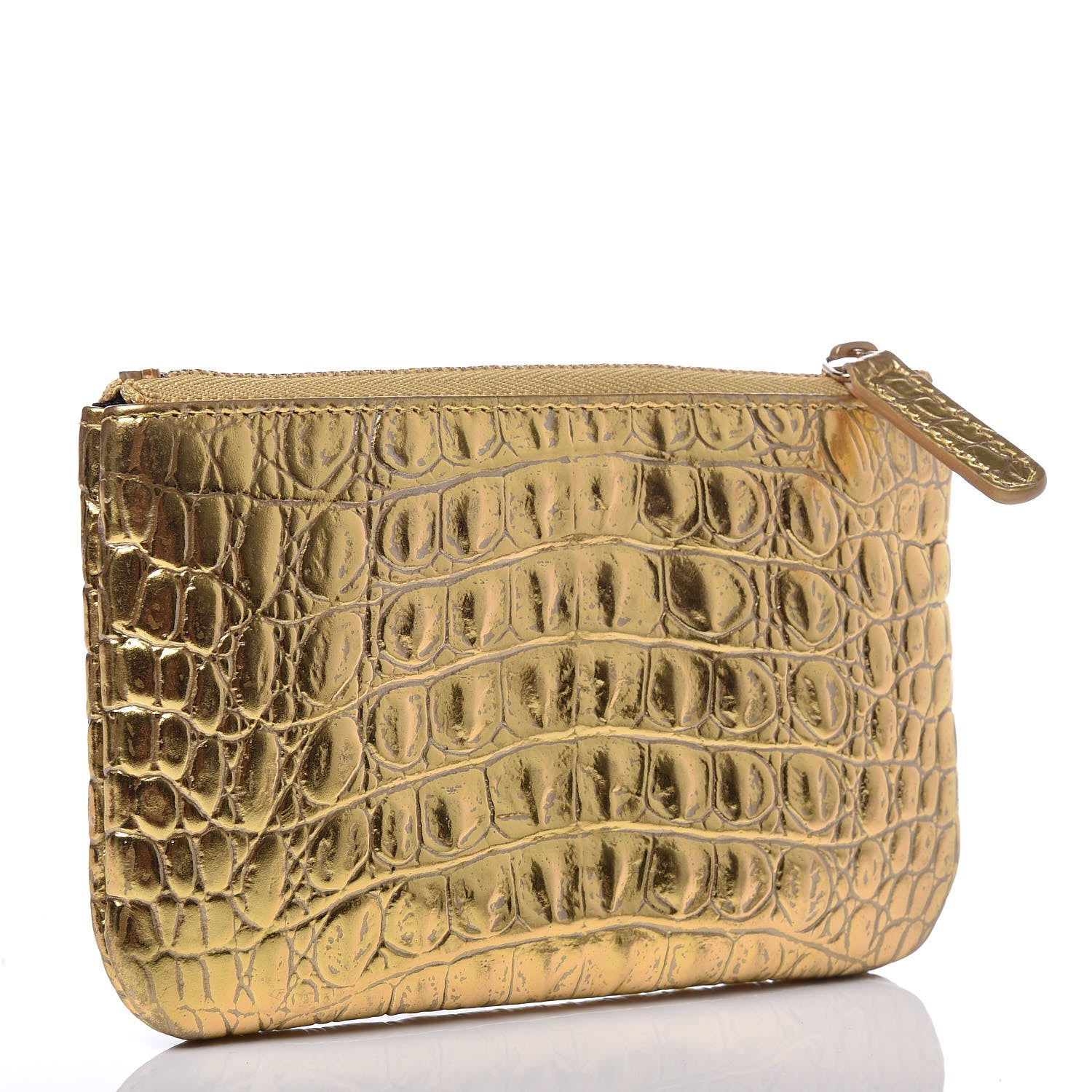 Chanel Metallic Calfskin Crocodile Embossed Cocodile Small Cosmetic Case Gold 3 of 7