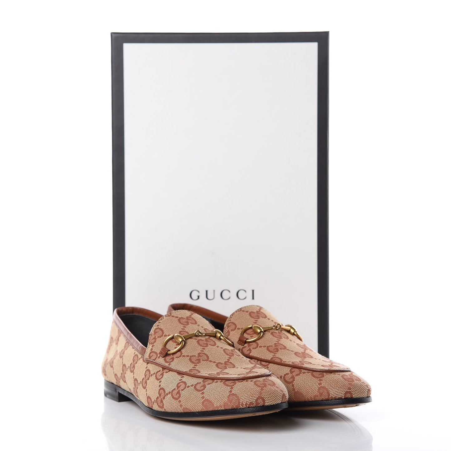 Canvas GG Monogram Horsebit Womens Jordaan Loafers 37 Beige Ruggine Rust