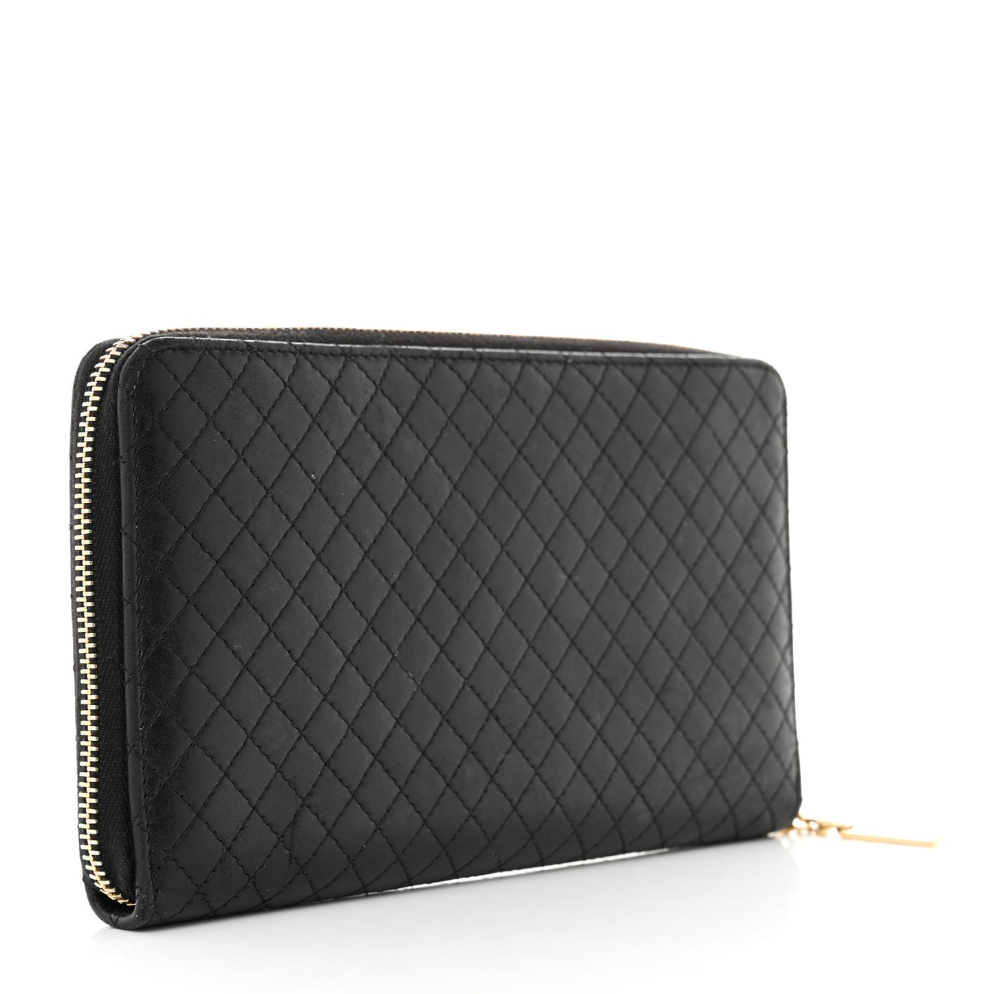 Lambskin Quilted Camellia Zip Around Organizer Wallet Black