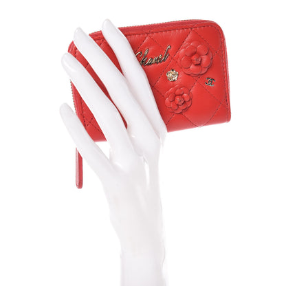 Chanel Lambskin Quilted Camellia Zip Coin Purse Red 2 of 8