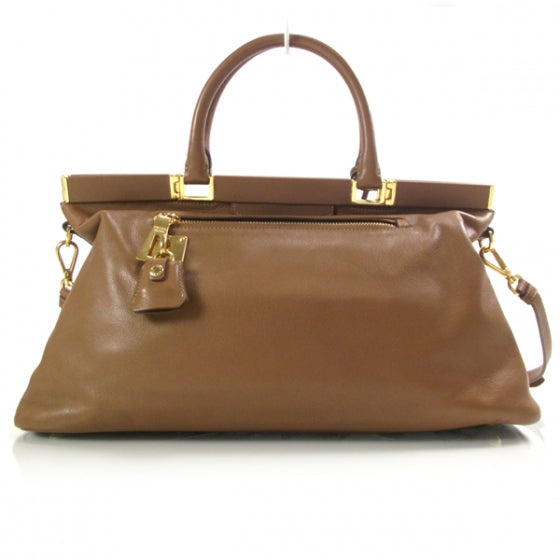 Prada Vitello Leather Medium Frame Tote Camel 1 of 11