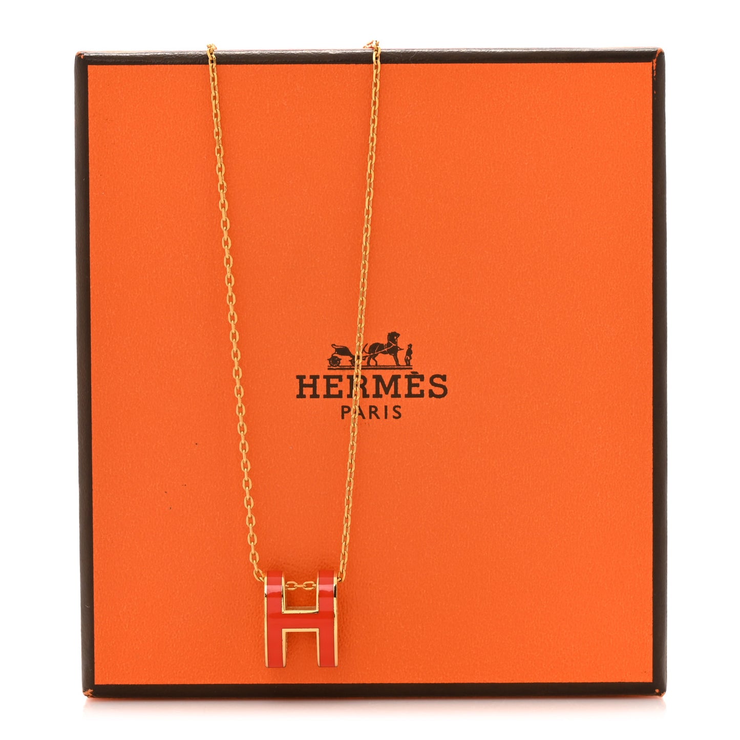 Lacquered Gold Pop H Pendant Necklace Orange