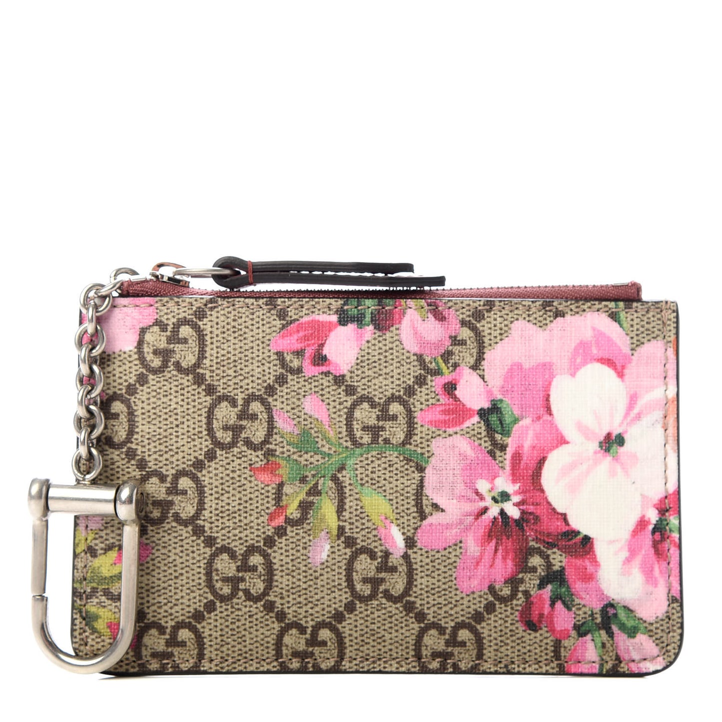 GG Supreme Monogram Blooms Key Ring Coin Case Beige Multicolor Dry Rose