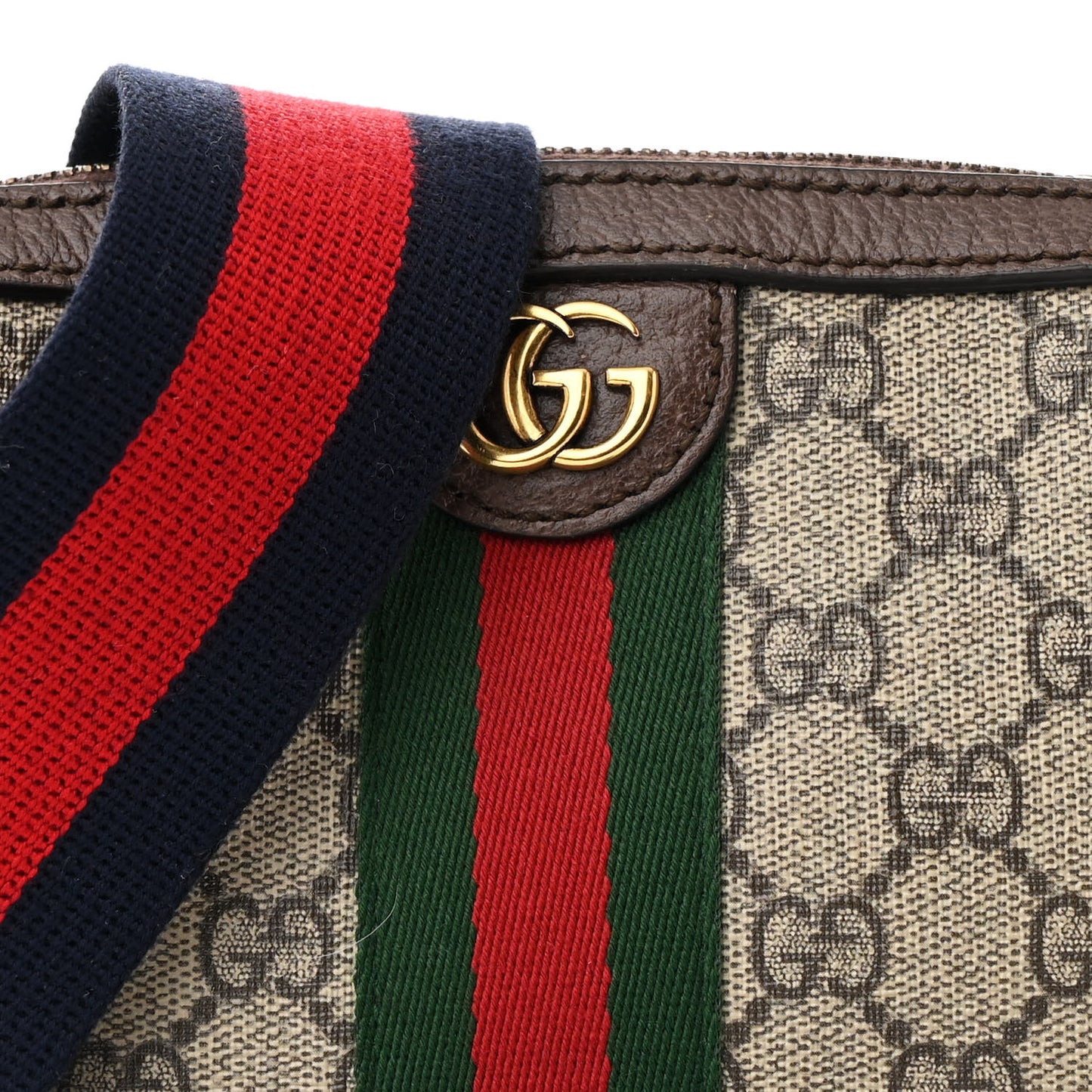 GG Supreme Monogram Textured Dollar Calfskin Web Ophidia Wristlet Shoulder Bag Beige Ebony New Acero