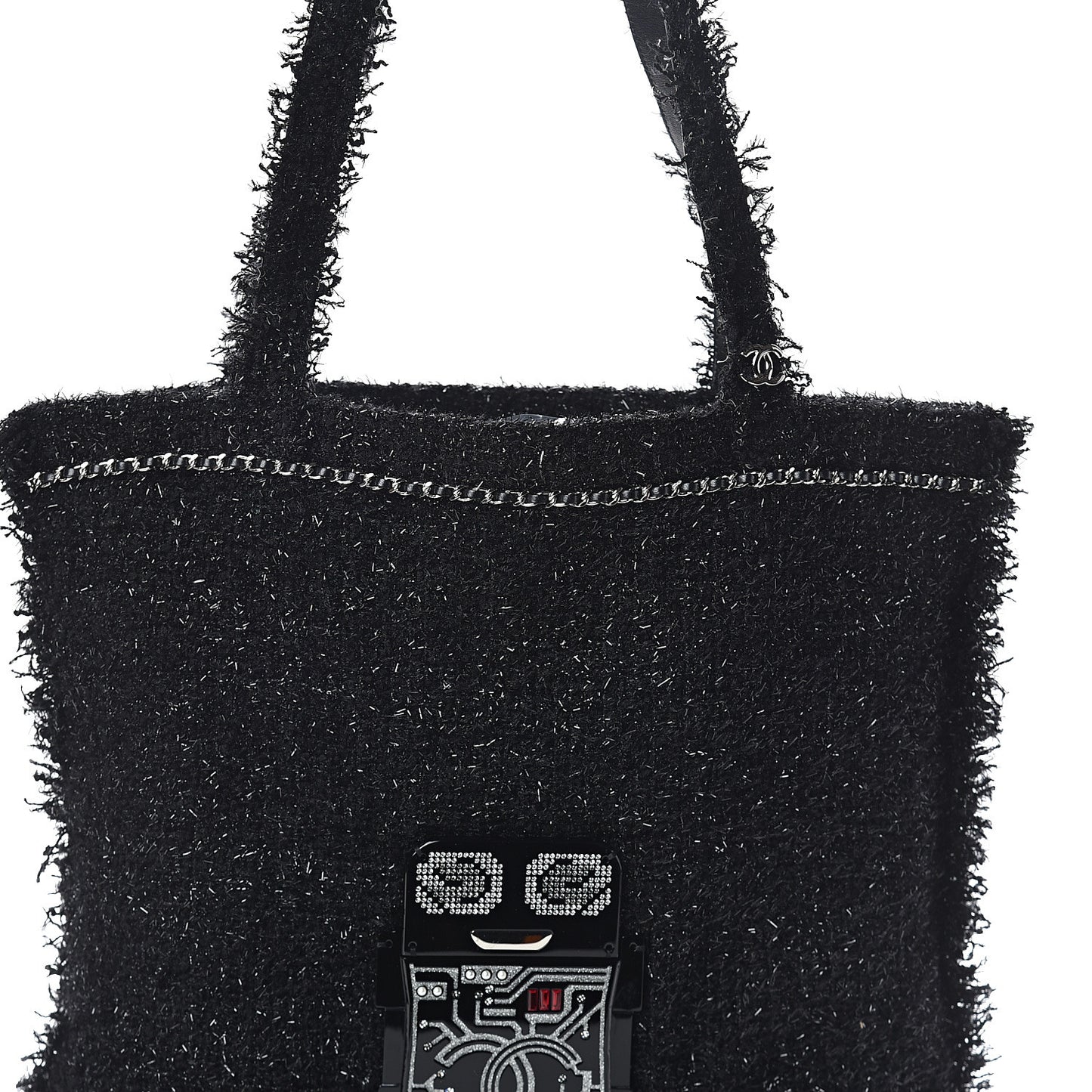 Tweed Resin Strass Large Robot Shopping Bag Black