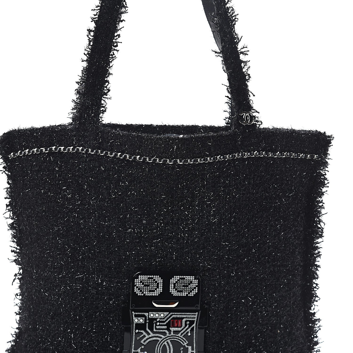Chanel Tweed Resin Strass Large Robot Shopping Bag Black 7 of 9