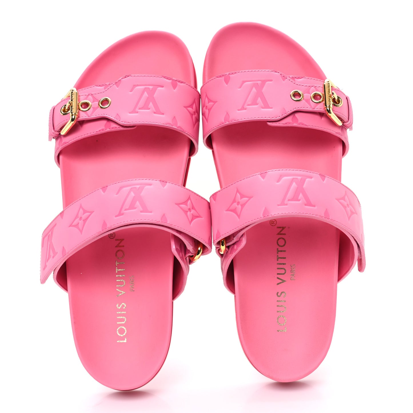 Calfskin Monogram Embossed Bom Dia Flat Mule Sandals 39 Pink