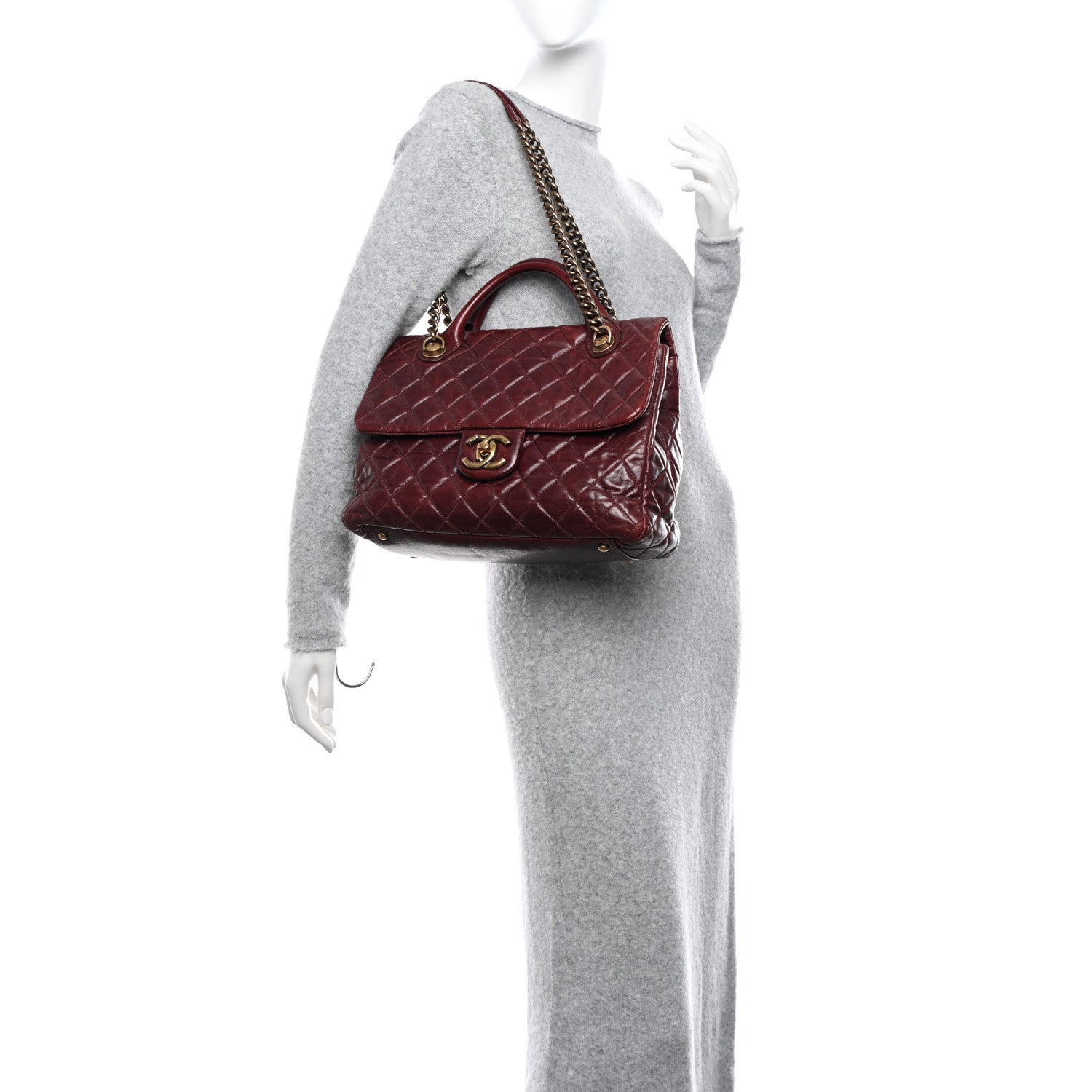 Chanel Glazed Calfskin Castle Rock Large Flap Burgundy 2 of 10