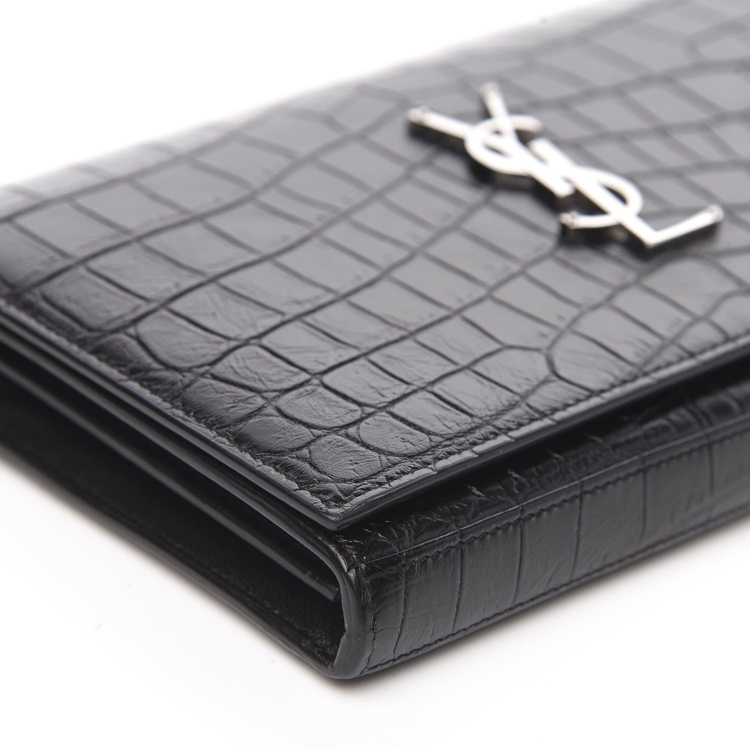 Saint Laurent Crocodile Embossed Calfskin Monogram Chain Wallet Black 8 of 9