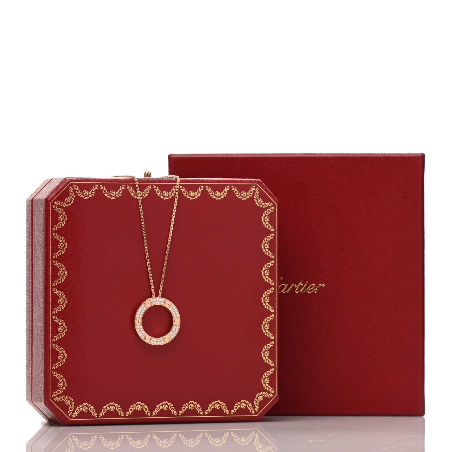 18K Pink Gold Diamond LOVE Paved Necklace