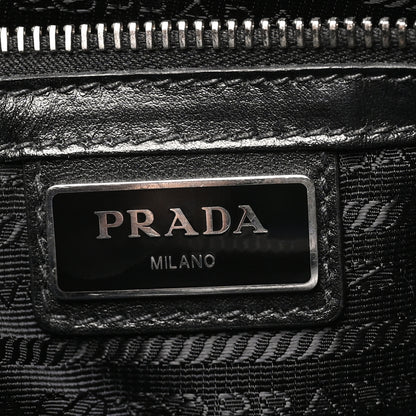 Prada Saffiano Travel Metal Triangle Logo Slip Handle Wristlet Pouch Black 6 of 7
