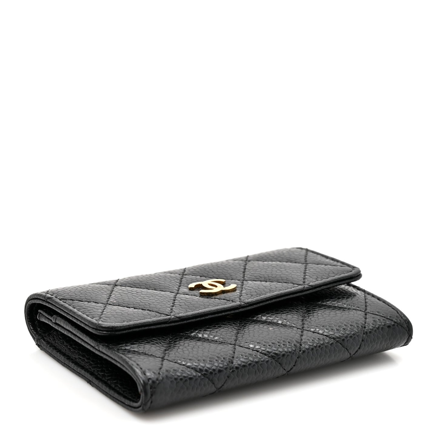 Caviar Quilted Flap Card Holder Black