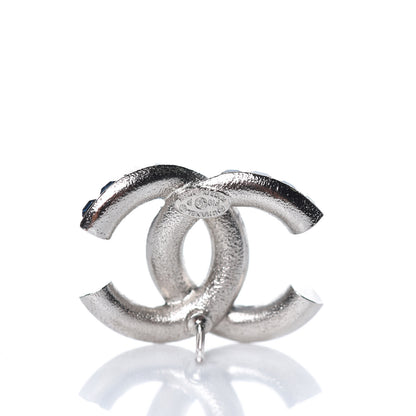 Chanel Metal Baguette Crystal CC Earrings Silver Blue 3 of 5