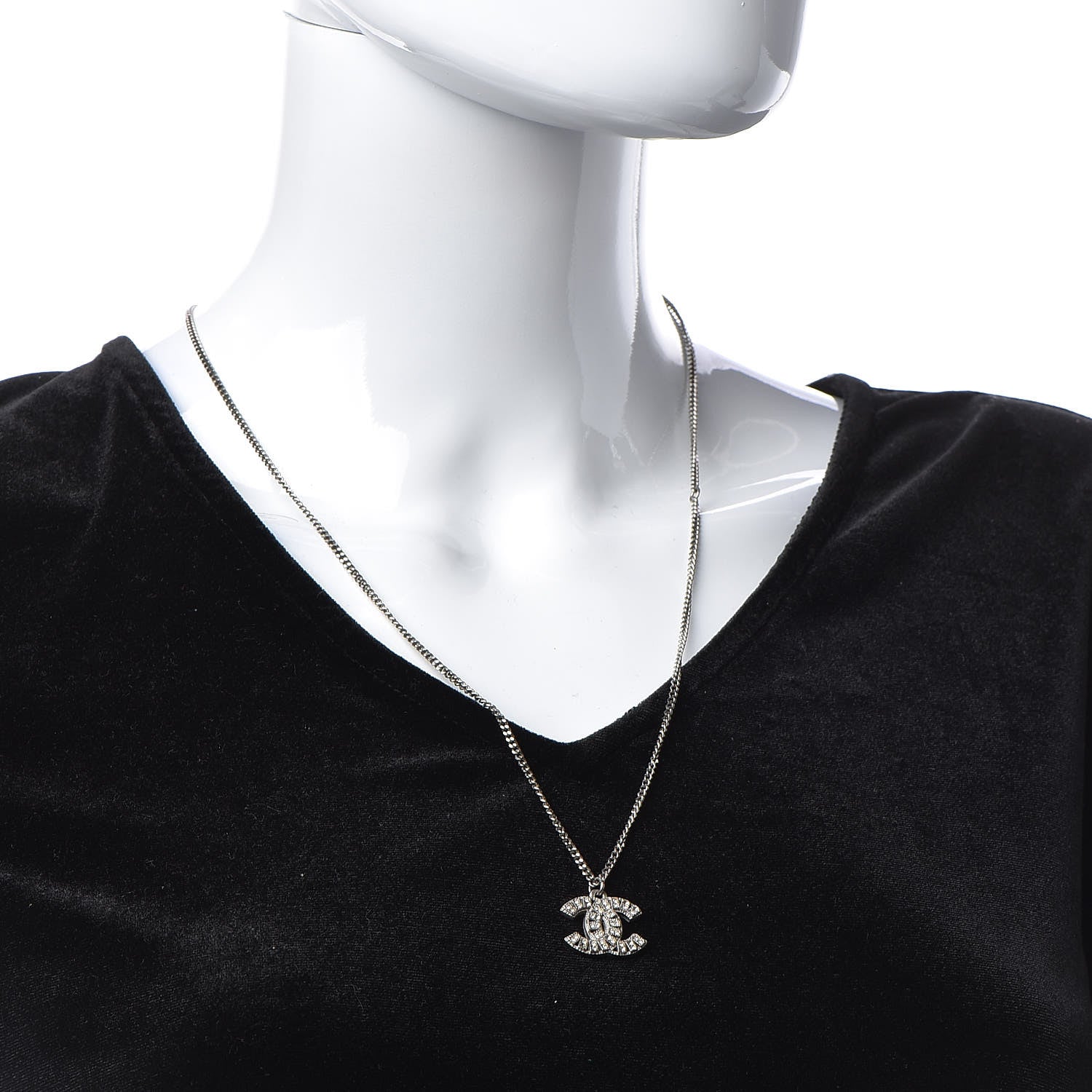 Chanel Crystal Timeless CC Necklace Silver 2 of 9