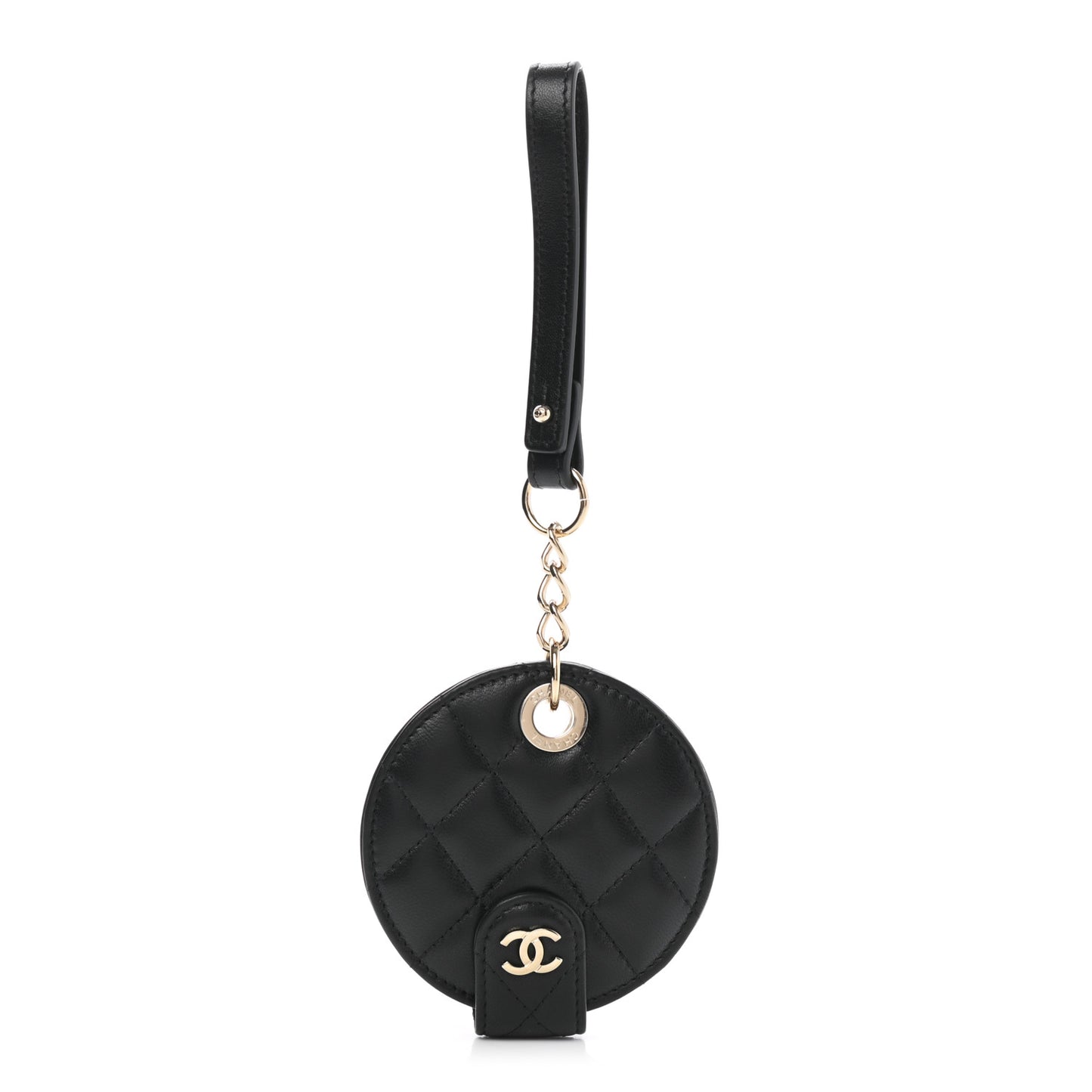 Lambskin Quilted Round Luggage Tag Black
