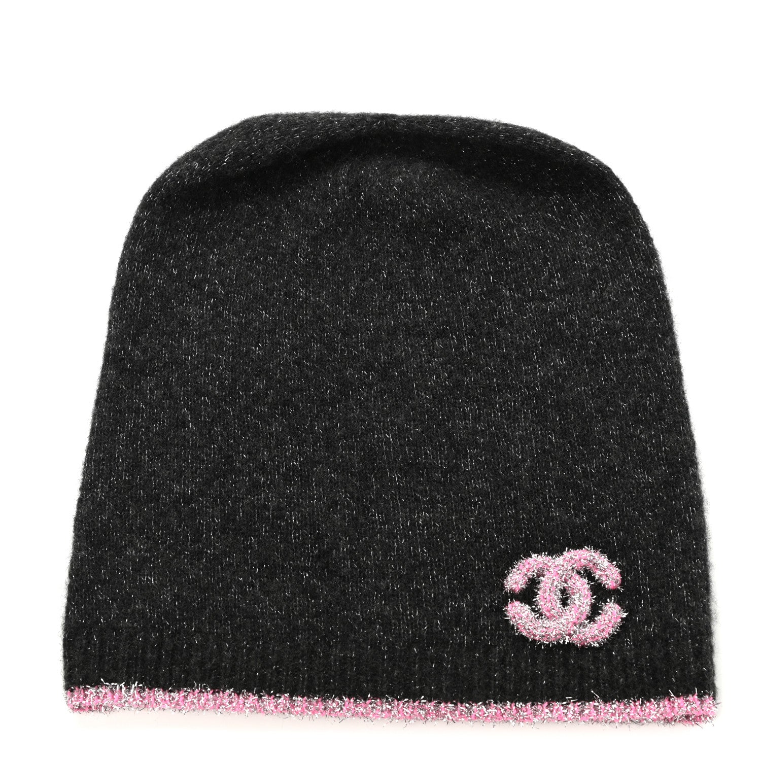 Chanel Cashmere Blend CC Beanie Hat Grey Pink 1 of 4