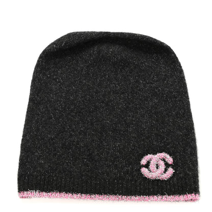 Chanel Cashmere Blend CC Beanie Hat Grey Pink 1 of 4