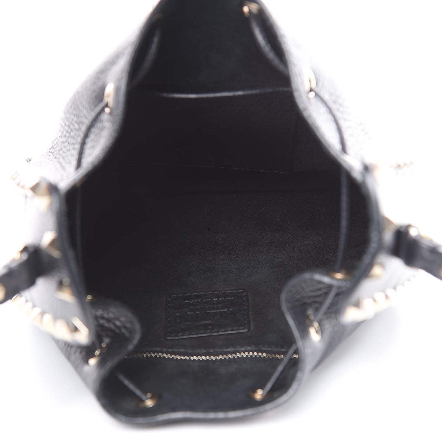 Grained Calfskin Rockstud Bucket Bag Black