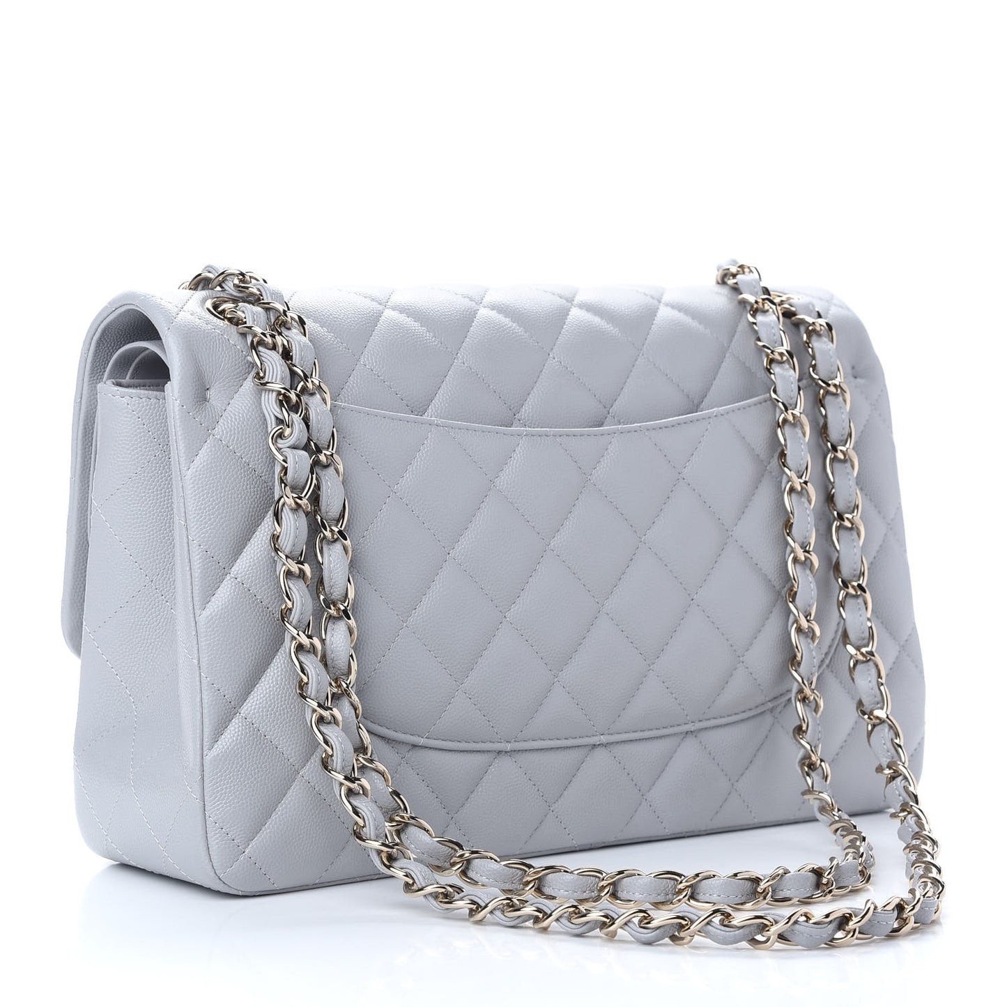 Caviar Quilted Jumbo Double Flap Grey