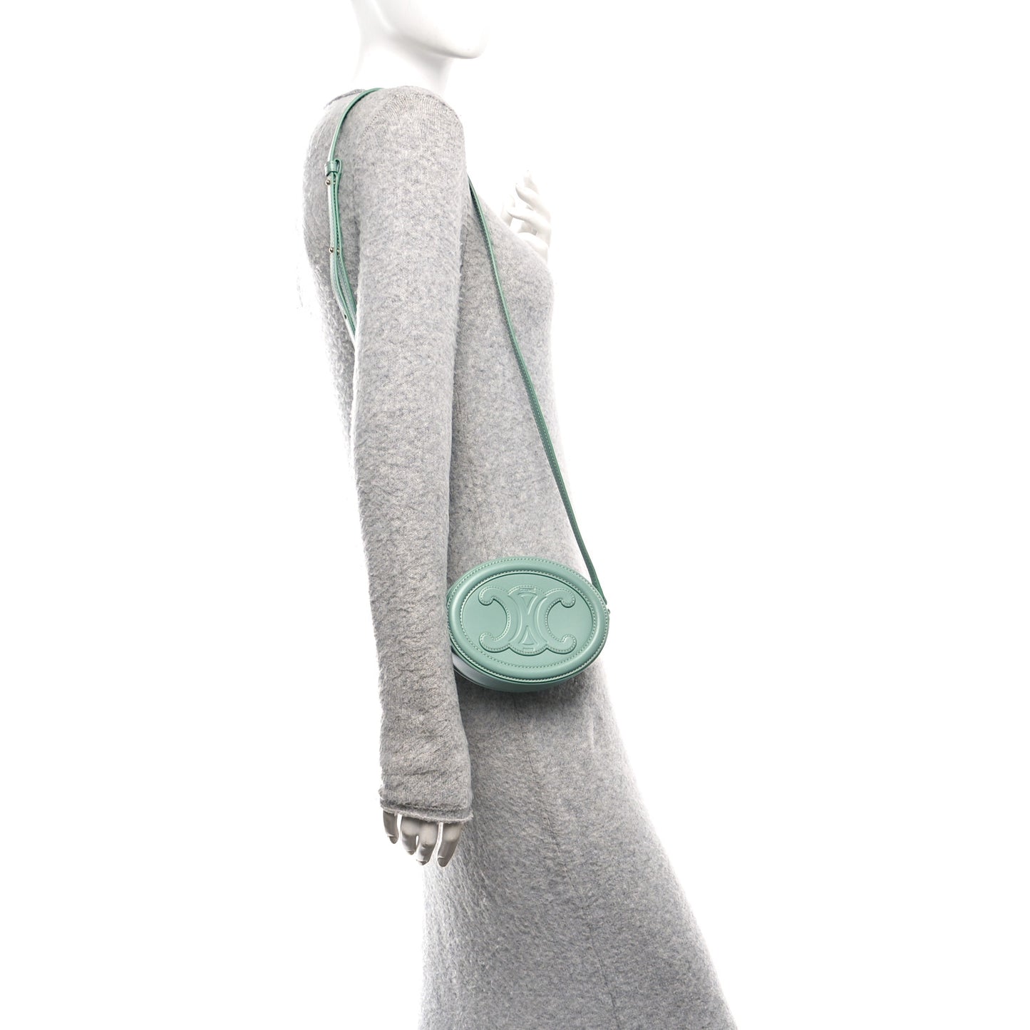 Smooth Calfskin Cuir Small Triomphe Oval Crossbody Purse Ice Mint