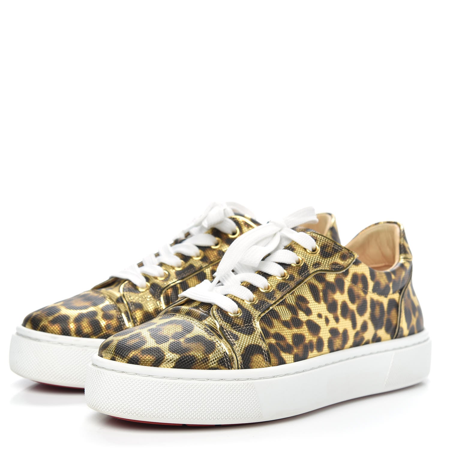 Christian Louboutin Calfskin Coins Leopard Womens Vieirissima Flat Sneakers 38.5 Gold 3 of 8