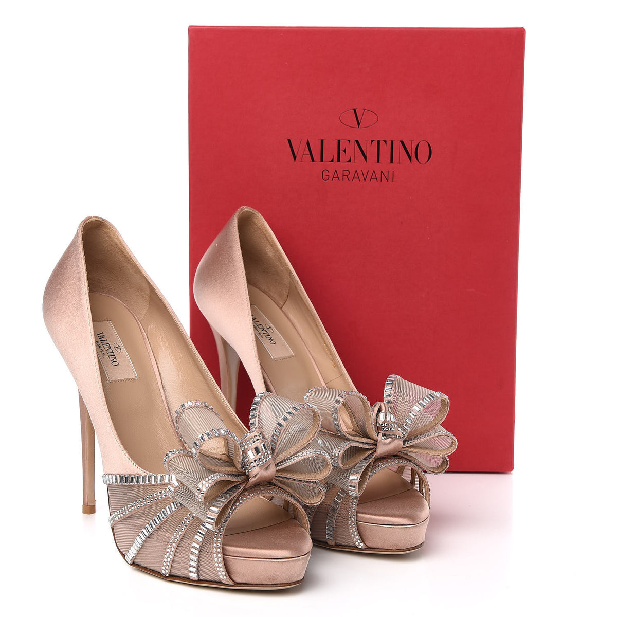 Valentino Garavani Satin Crystal Versailles Bow Peep Toe  display picture 1