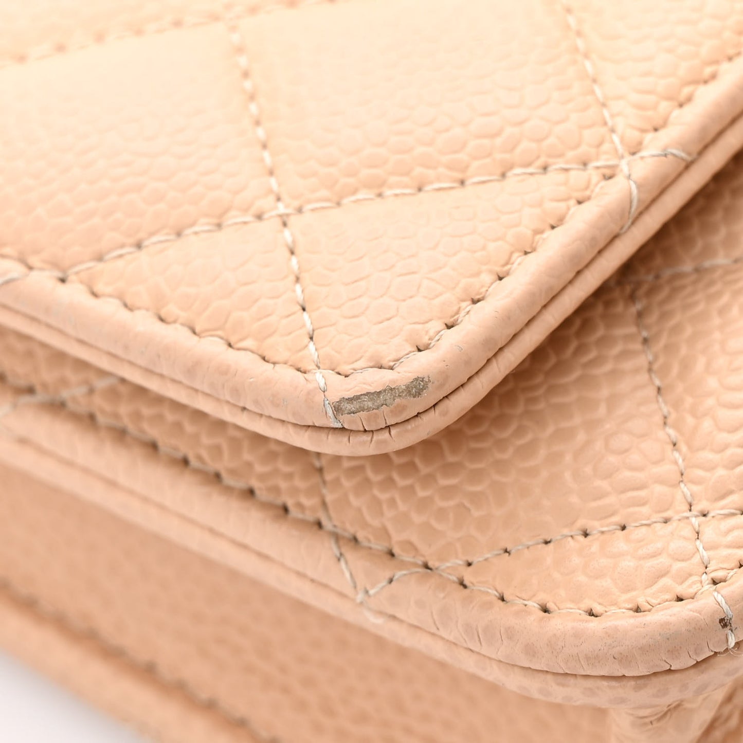 Caviar Quilted Wallet on Chain WOC Beige