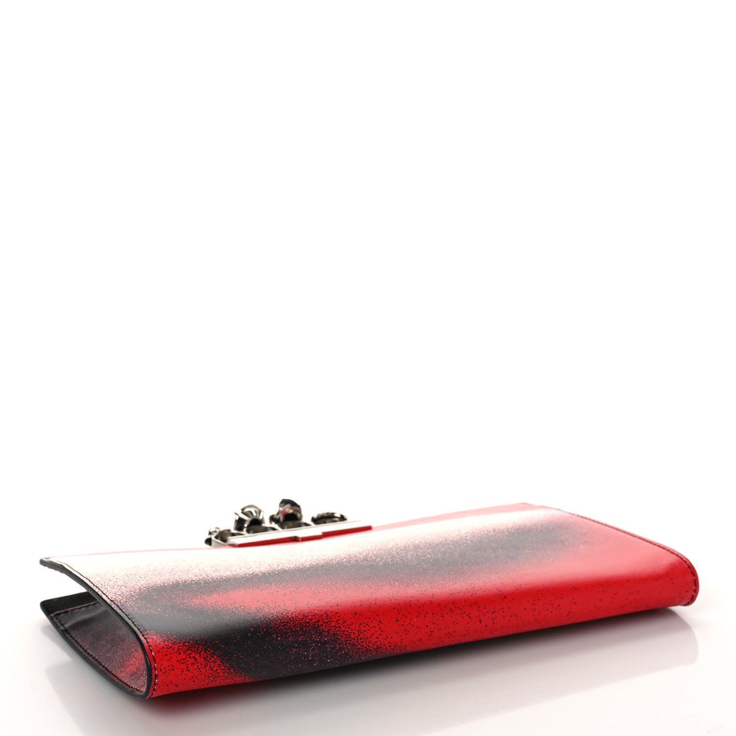 Alexander McQueen Calfskin Four Ring Sprayed-Print Flat Pouch Clutch Bag Red Black 4 of 9