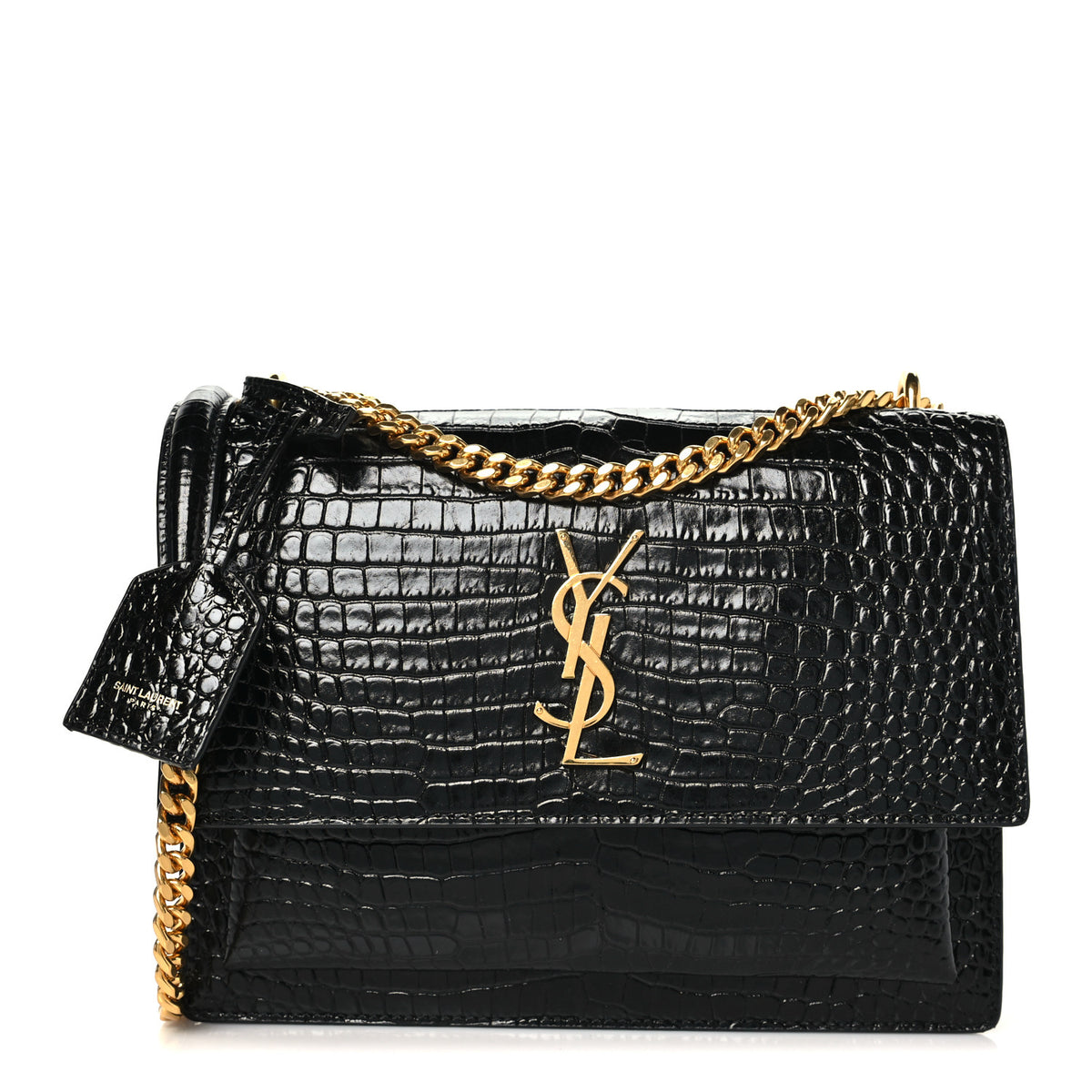Calfskin Crocodile Embossed Medium Monogram Sunset Black