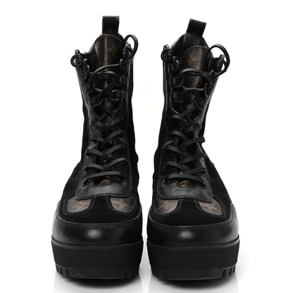 Louis Vuitton Suede Calfskin Crocodile Embossed Patent Monogram Laureate Platform Desert Boots 41 Black 3 of 8