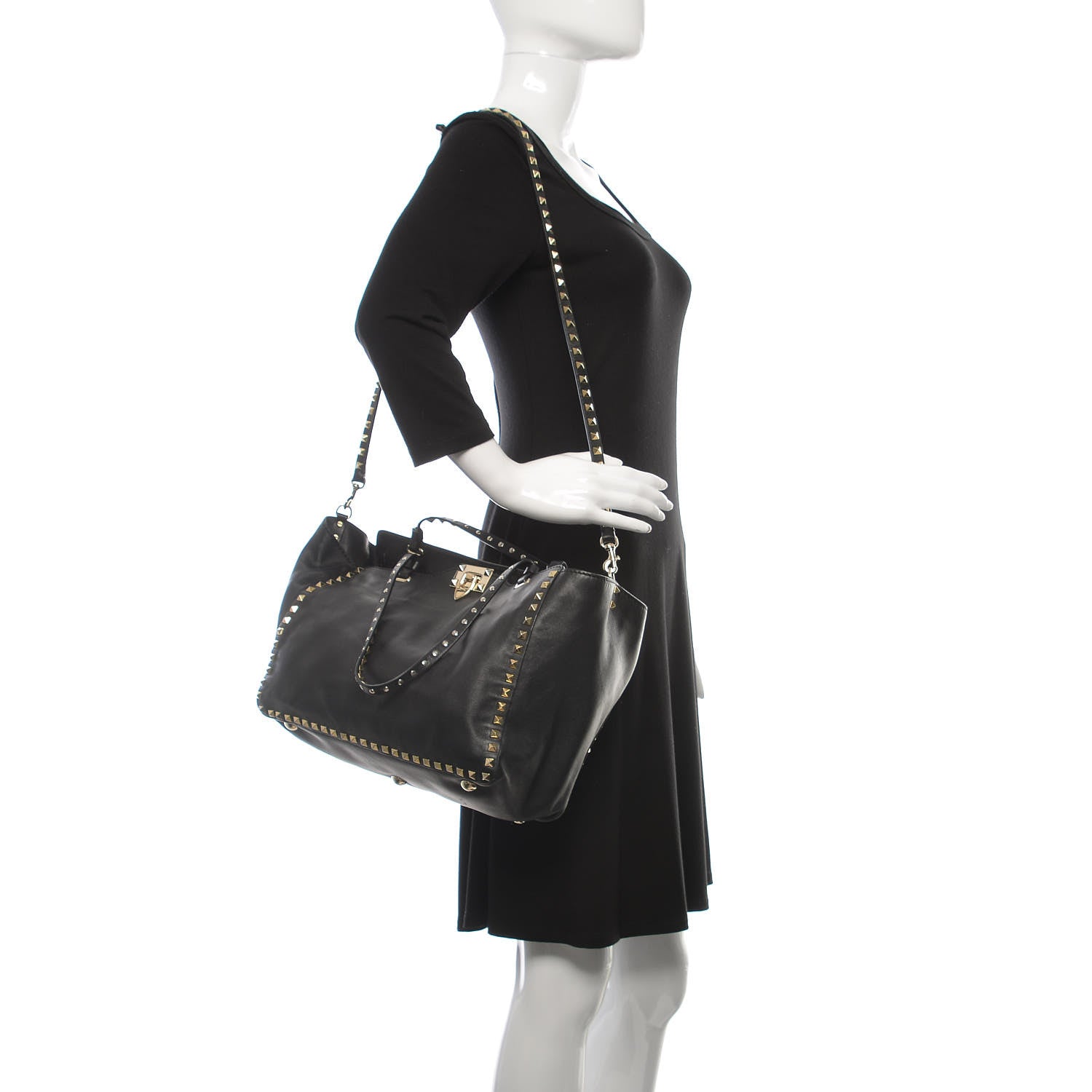 Valentino Garavani Vitello Medium Rockstud Tote Black 2 of 14