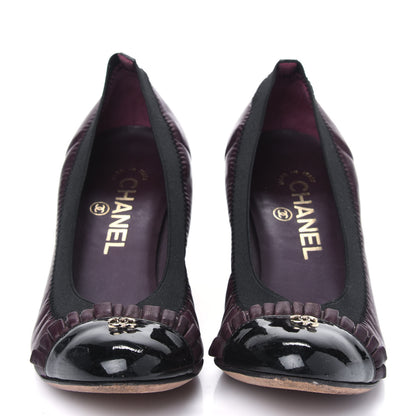 Chanel Lambskin Patent CC Elastic Cap Toe Ballerina Pumps 36 Burgundy Black 2 of 11