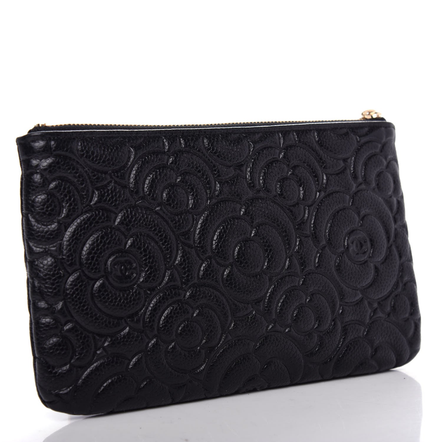Chanel Caviar Camellia Embossed Cosmetic Pouch Black 3 of 8
