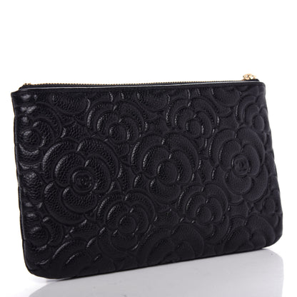 Chanel Caviar Camellia Embossed Cosmetic Pouch Black 3 of 8