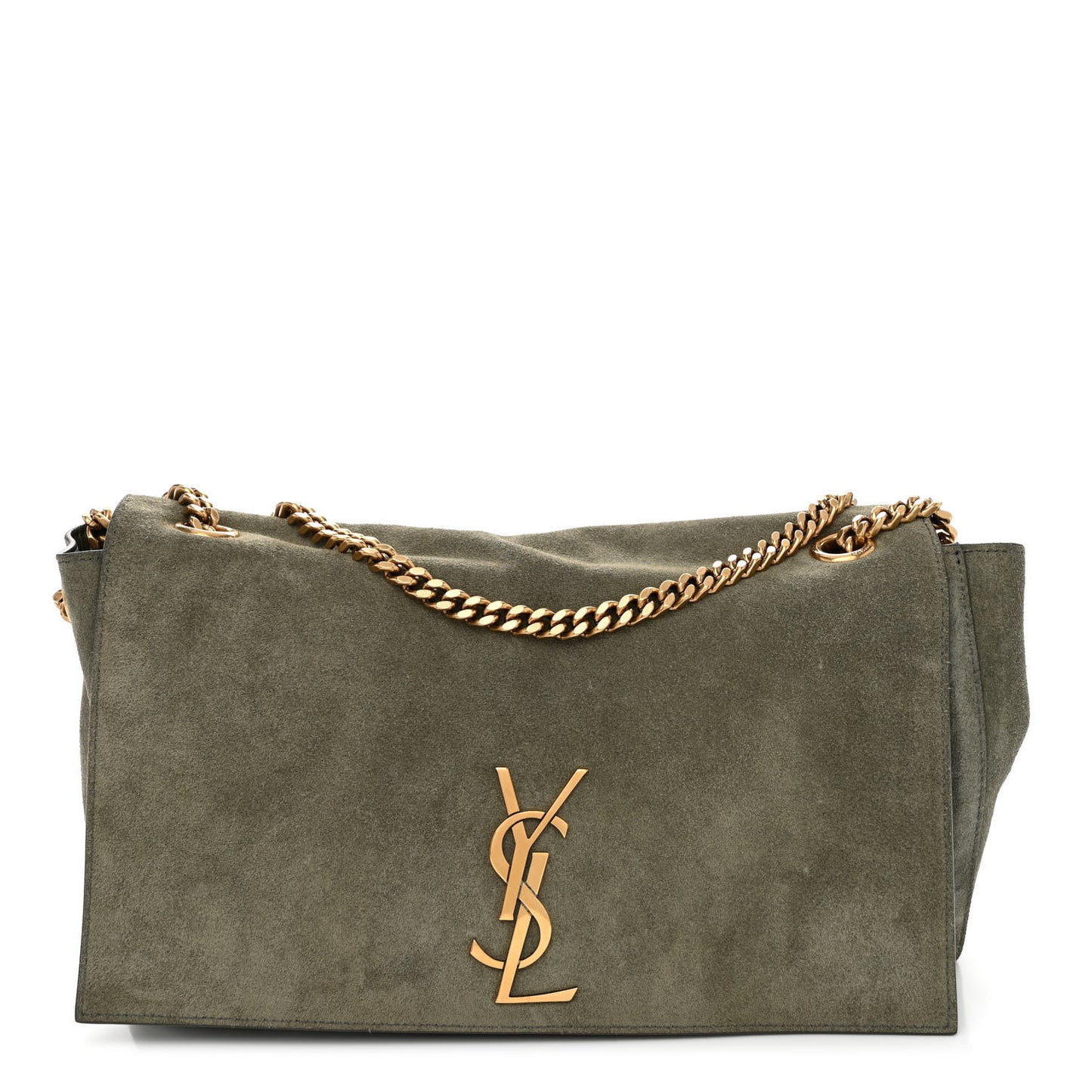 Smooth Calfskin Suede Medium Reversible Monogram Kate Satchel Olive