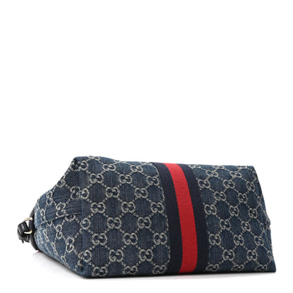 Gucci Denim GG Monogram Web Small Giglio Tote Blue White 5 of 11
